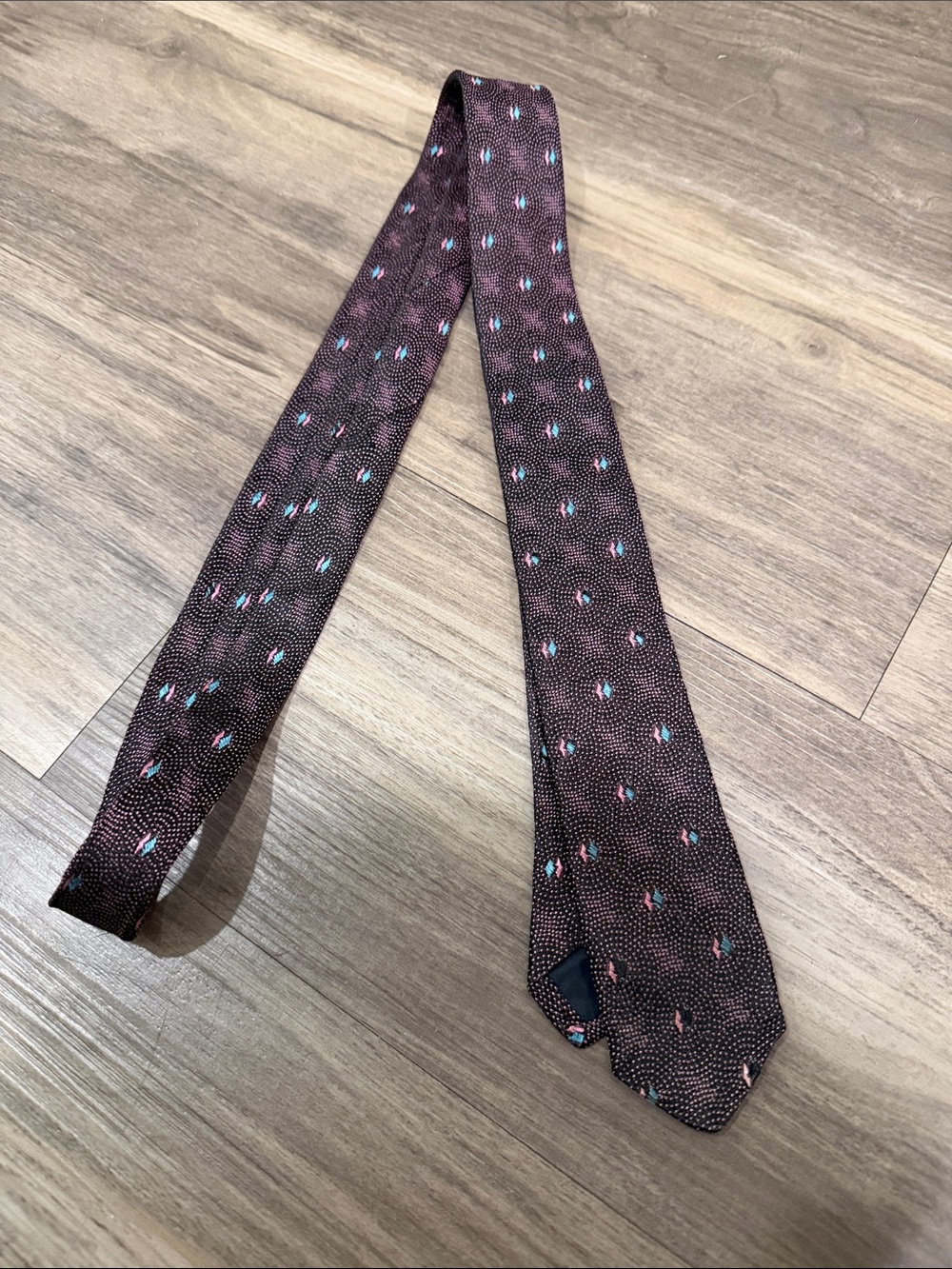👔 Vintage Expressions Skinny Tie Black Pink Turquoise Geometric Necktie